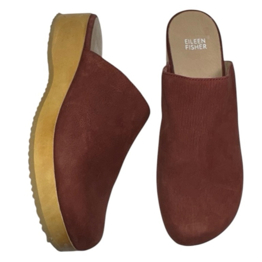 Eileen Fisher Leather Rust Colored Mules with Tan Sole Size 8